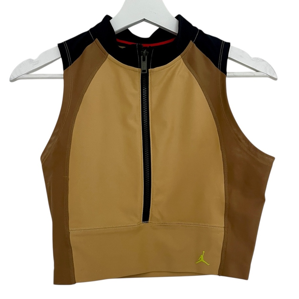 Jordan Colorblock Sleeveless Zip Crop Top - Tan, Brown, Black